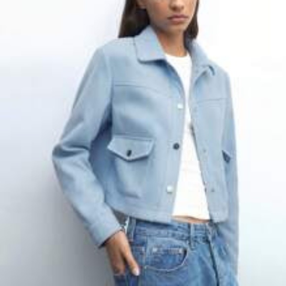 NWOT SHEIN BABY BLUE CROPPED JACKET L - Picture 1 of 5